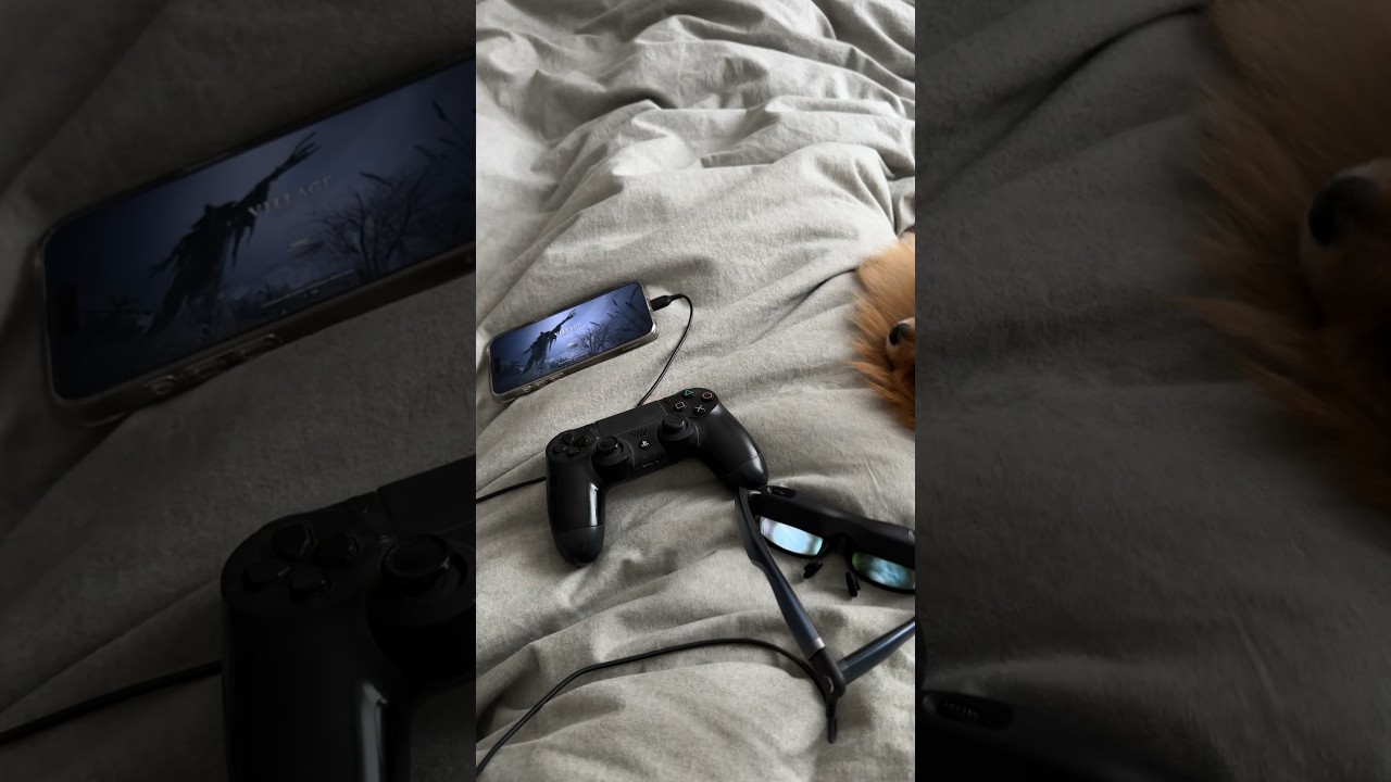 Resident Evil Village gaming setup: iPhone 15 Pro Max + AR Glasses + Controller 😎🎮