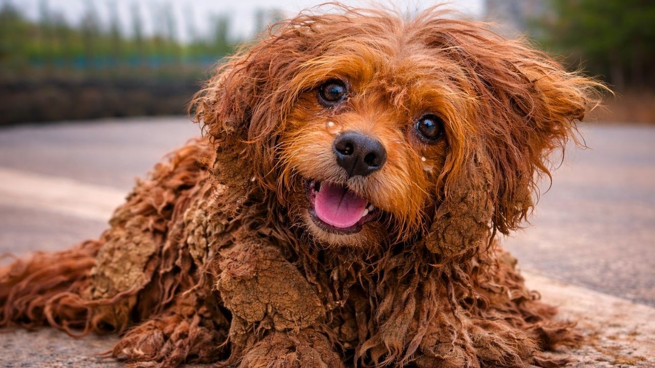 Бездомная собака, покрытая многолетней свалявшейся шерстью, получила лучший в своей жизни уход.
