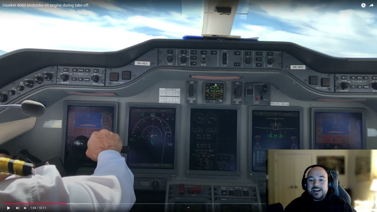 Hawker 4000 Birdstrike с комментариями