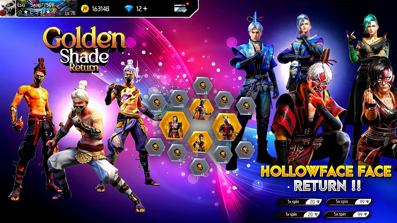 Golden Shade X Hollowface Ring 🤯🥳|New Universal Ring |free fire new event |ff new event|new event ff