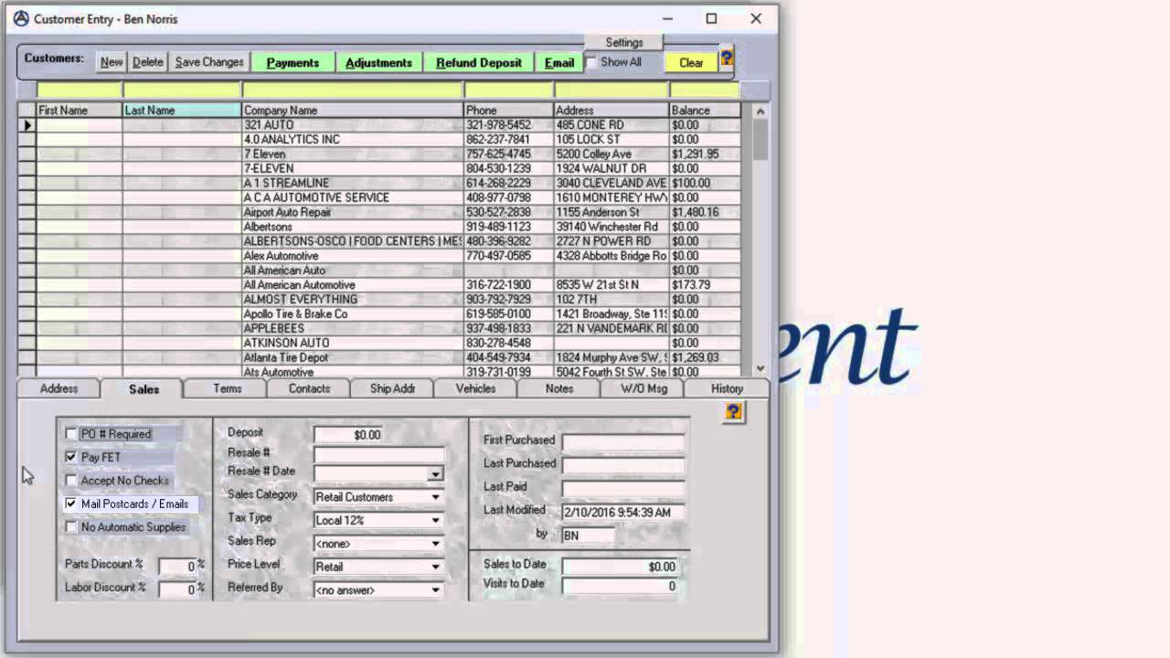THE CUSTOMERS SCREEN