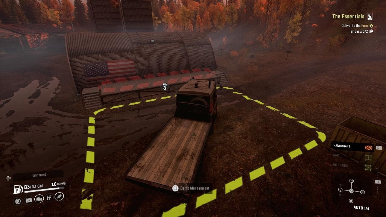 SnowRunner delivering oil barrels to the farm