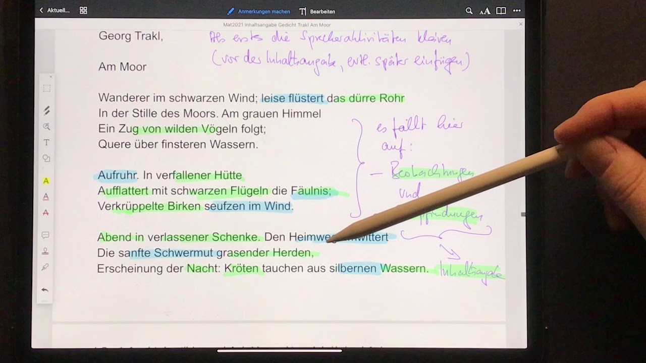 Inhaltsangabe bei schwierigen Gedichten: So funktioniert es – Beispiel: Georg Trakl, „Am Moor“