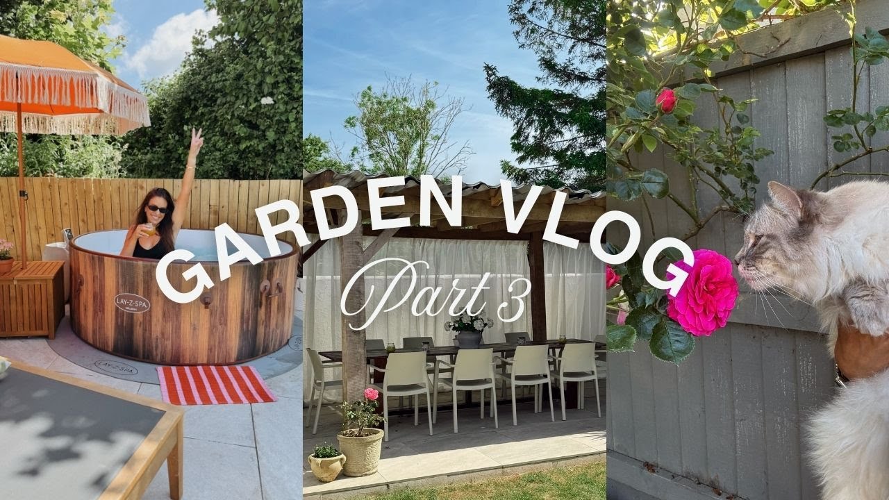 UK Garden Transformation Pt. 3! Setting up our Lay-Z-Spa Hot Tub, Styling + Planting Hanging Baskets