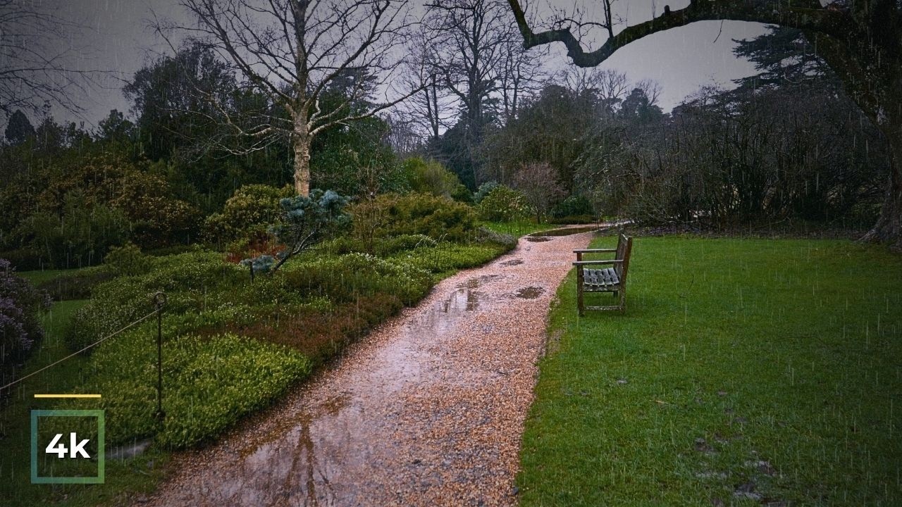 Relaxing Rain Walk Through a Quiet Park 🌧️ 4K Nature Ambience | ASMR Rain Sounds for Sleep & Focus