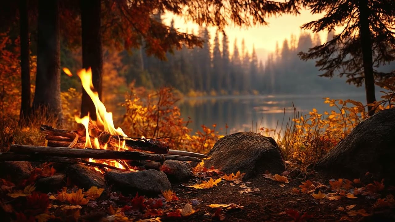 You’re Relaxing by the Fire 🍂🔥 Autumn Lakeside Calm