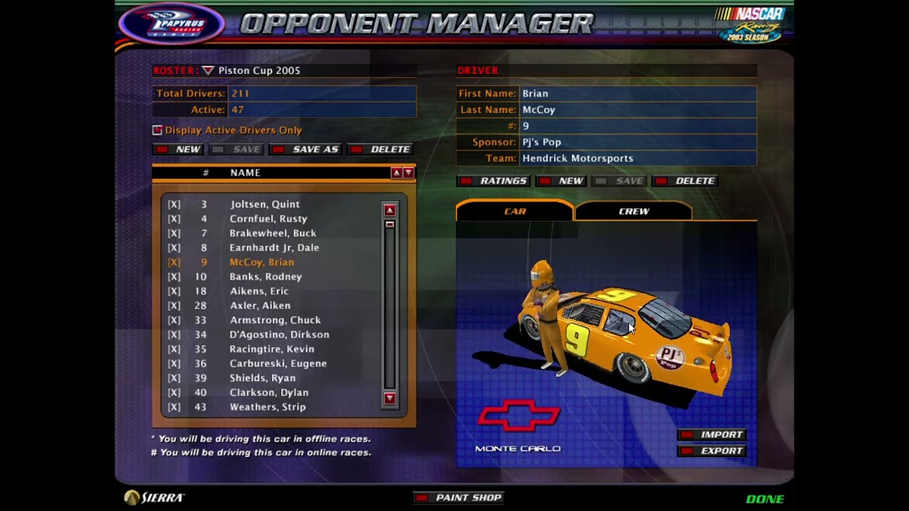 NR2003 - 2005 Piston Cup (Revival) roster