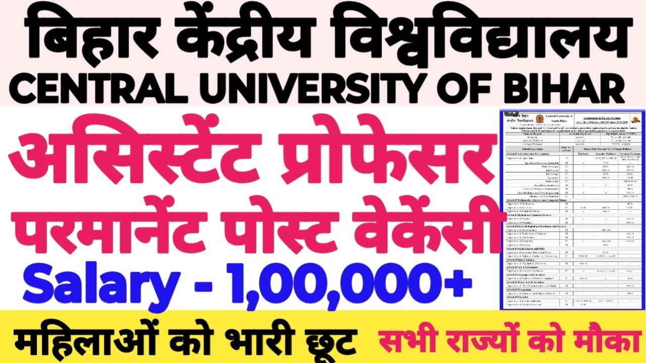 💥🔴🎓CENTRAL UNIVERSITY OF BIHAR ASSISTANT PROFESSOR NEW PERMANENT POST VACANCY OUT 2025||NO FEES||