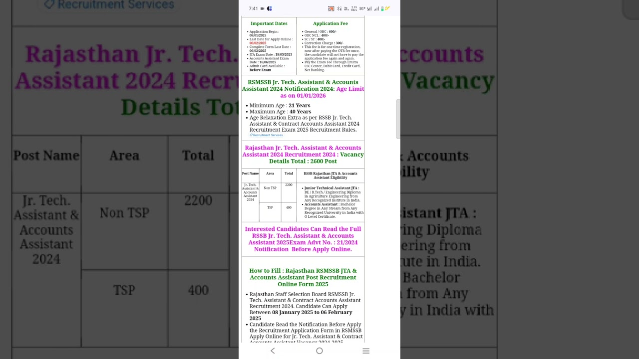 Rajasthan RSSB Junior Technical Assistant JTA & Accounts Assistant 2024 Recruitment 2024 ApplyOnline