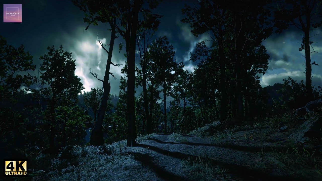 RDR2 Rain & Thunderstorm Ambience - Relaxing Night Walk in Grizzliest East & Roanokee