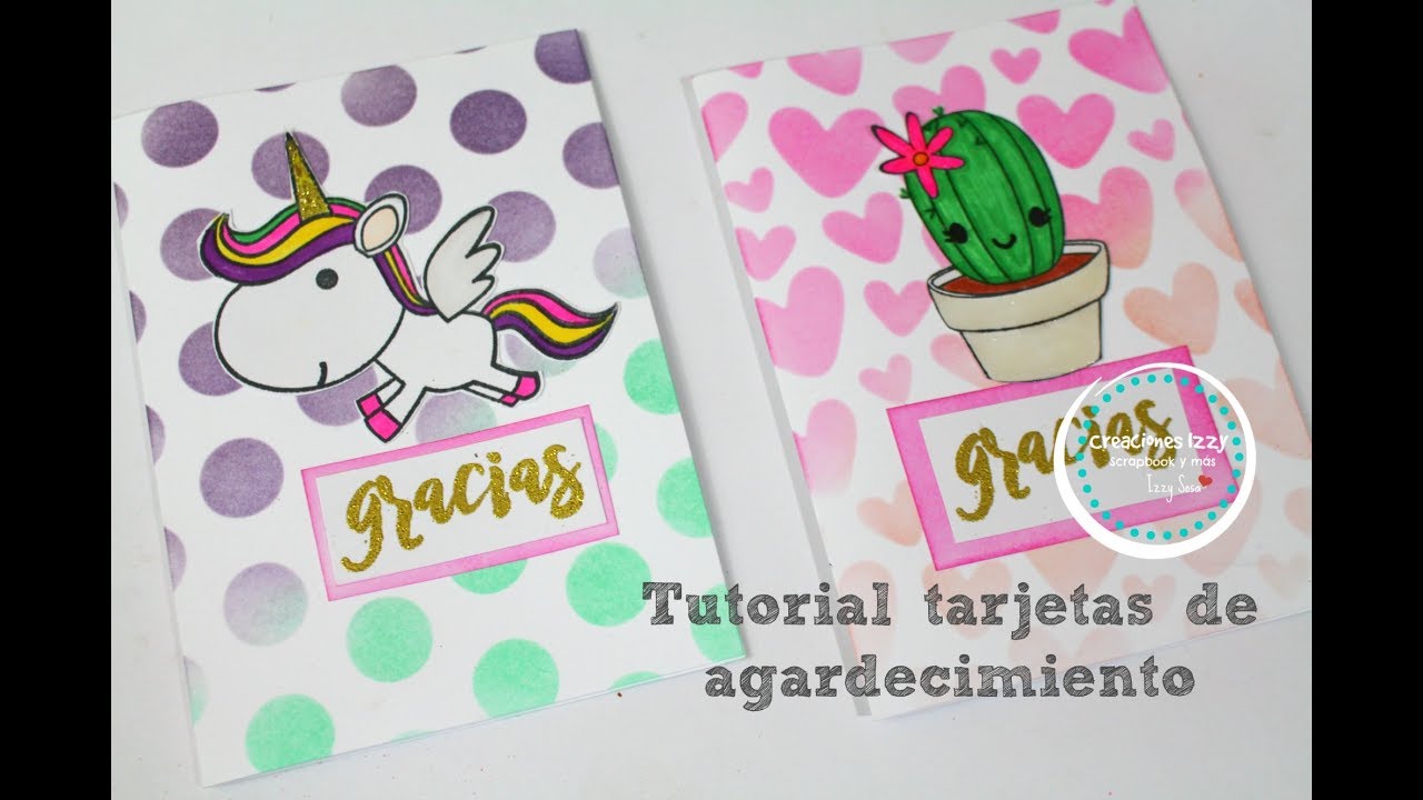 Tarjetas fáciles de agradecimiento, fondos con tintas y coloreando sellos  * Creaciones Izzy