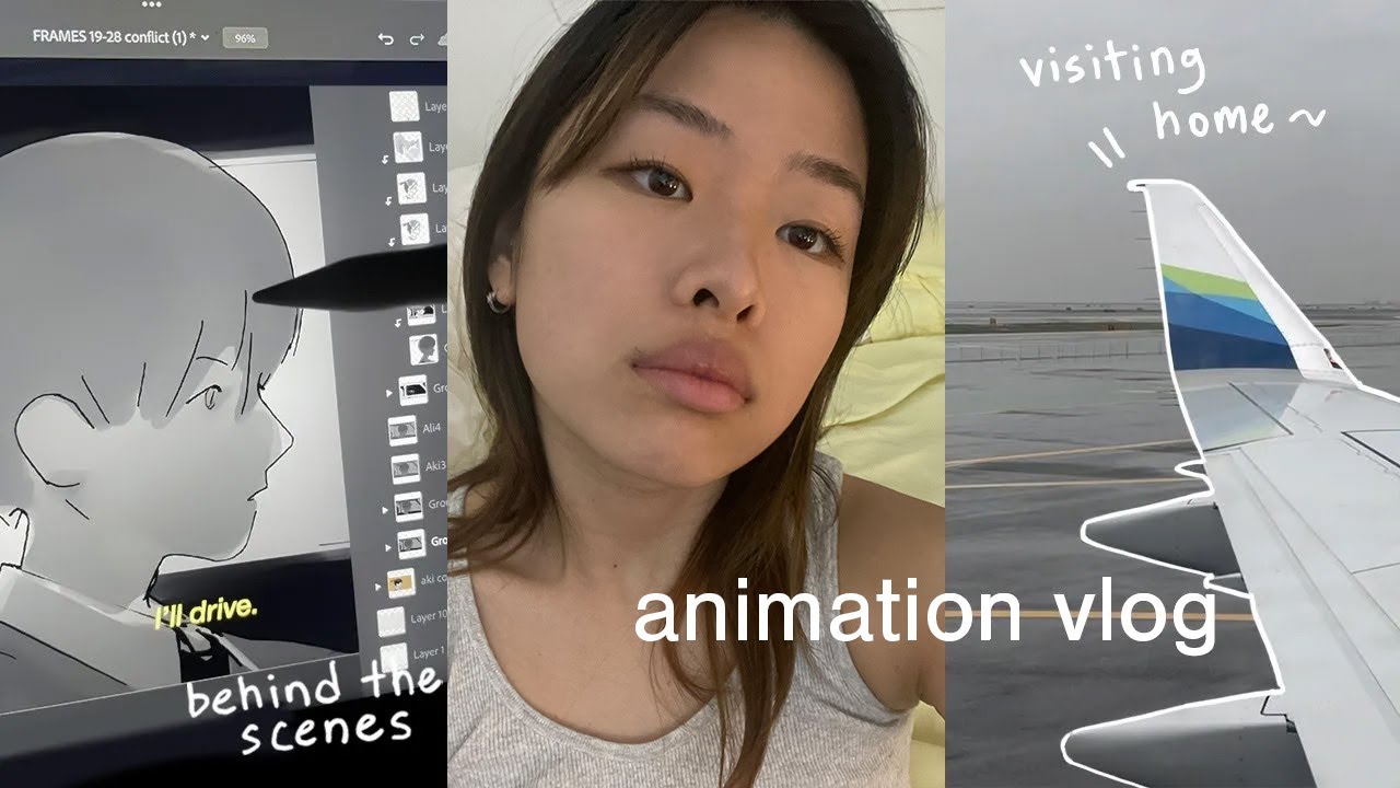 animation vlog ✦ visiting home, lineart & shading, timing frames ✧