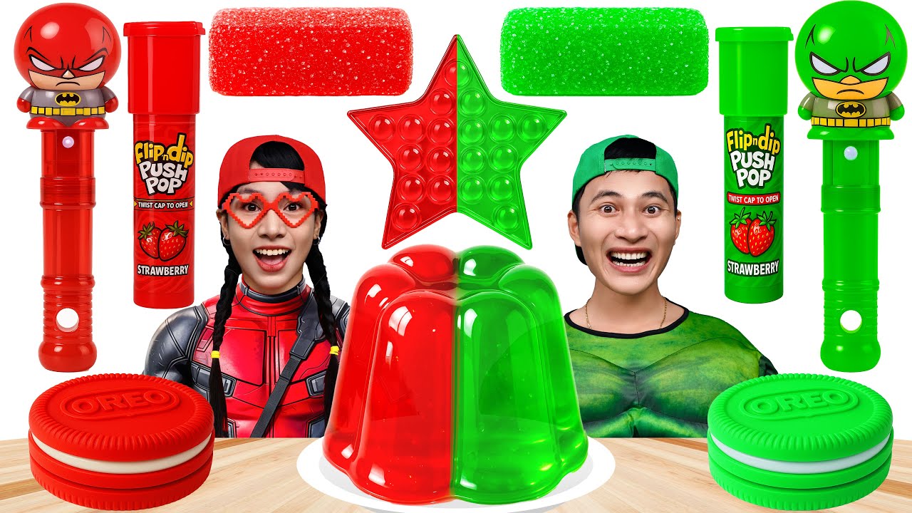 Desaf&iacute;o De Comida Roja Vs Verde | ASMR MUKBANG Gelatina Por Deadpool Vs Hulk