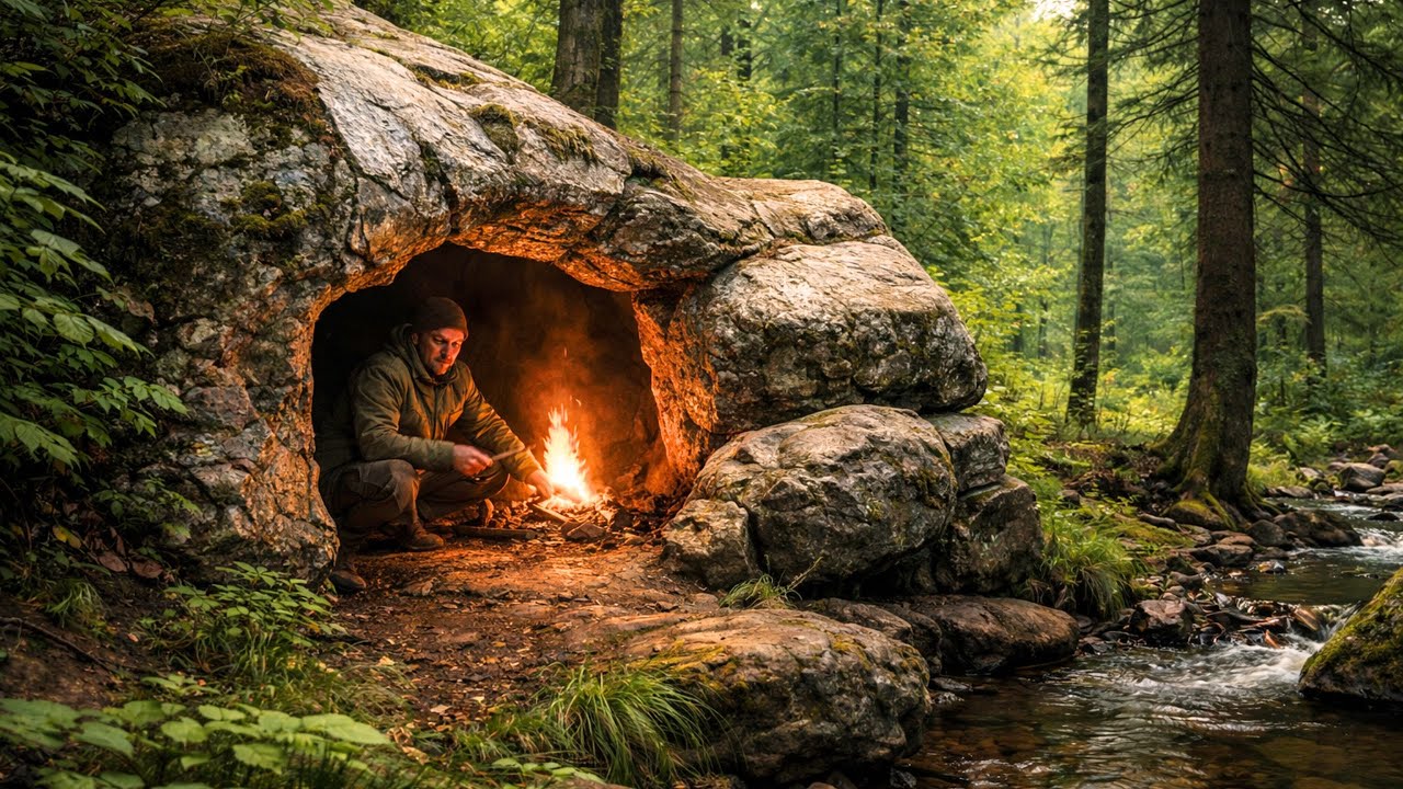 Building a Forest House (ASMR) – This Man Built a Mini House Inside a Rock by Himself