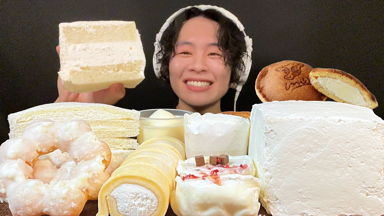 ASMR クリームブロックケーキ&ホイップクリームスイーツ【咀嚼音/mukbang/Eating Sounds】