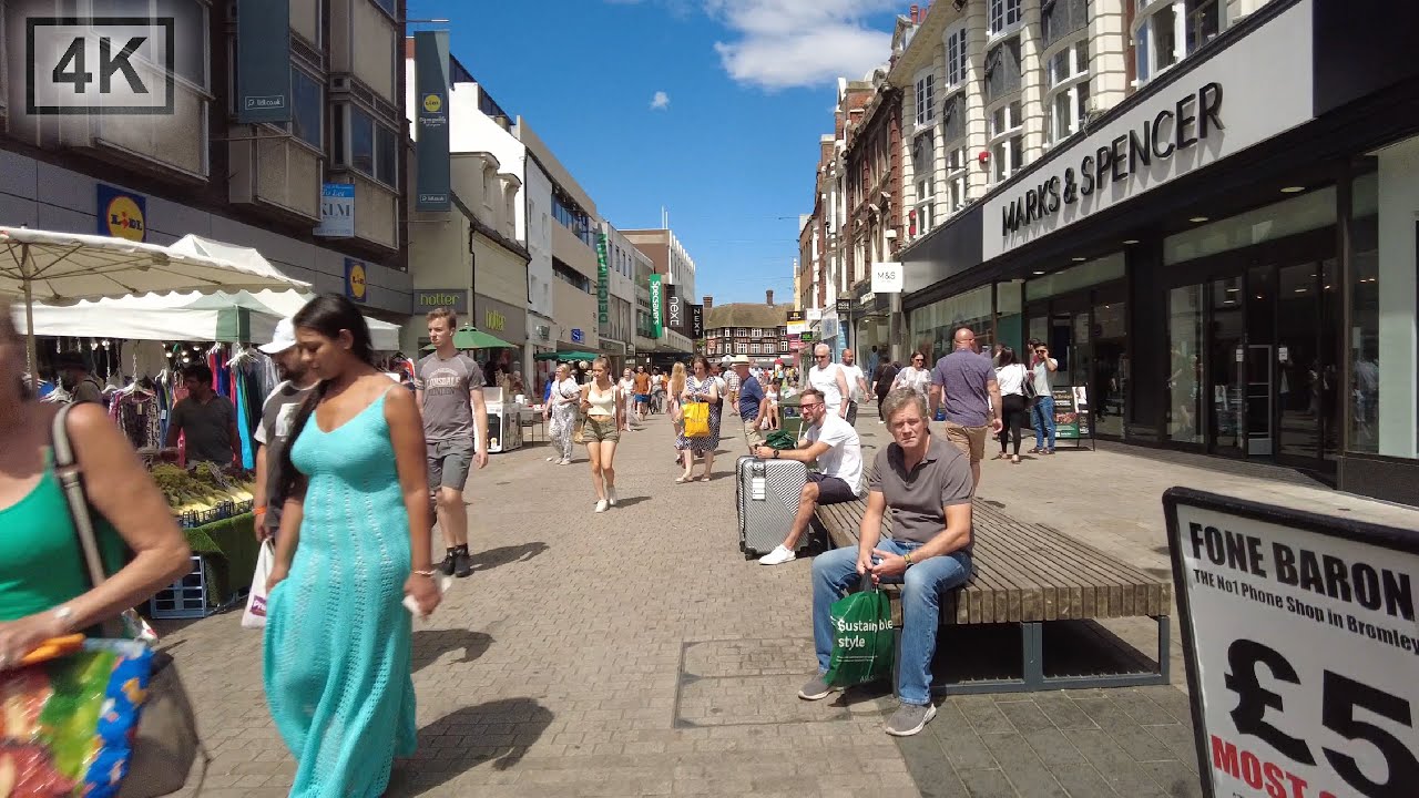 BROMLEY, London Suburban Town Centre Walking Tour (with Subtitles) [4K]