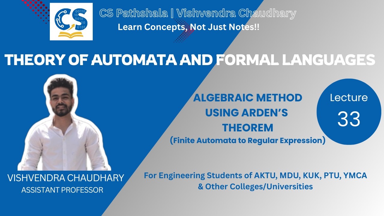TAFL | Unit-2 | Lecture-33 | Algebraic Method Using Arden's Theorem - FA to RE | AKTU B.Tech CSE