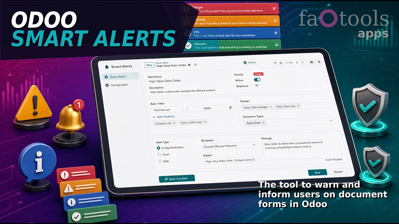 Odoo Smart Alerts v19 by faOtools overview