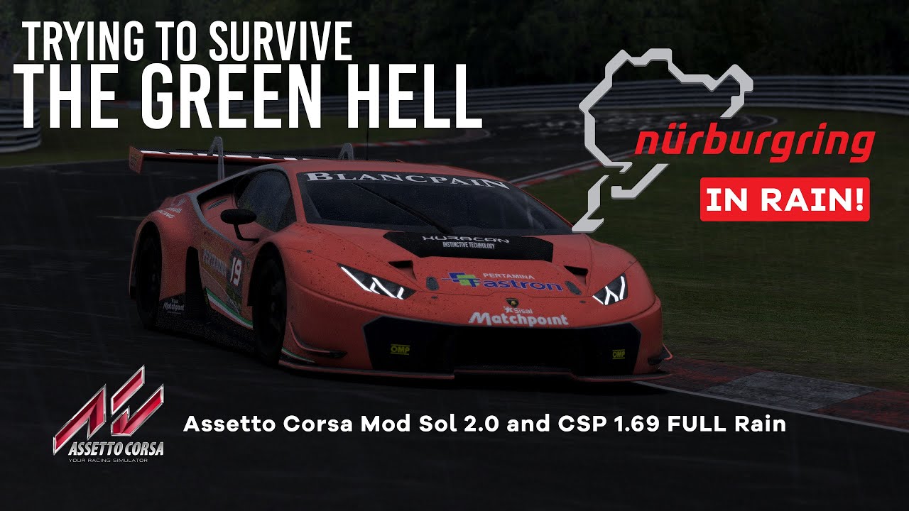 Trying to Survive the GREEN HELL- Nurburgring with Rain Mod Assetto Corsa