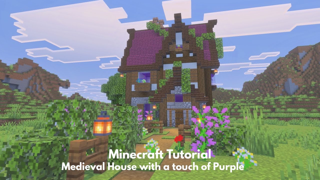 Minecraft Medieval House With A Touch Of Purple Tutorial