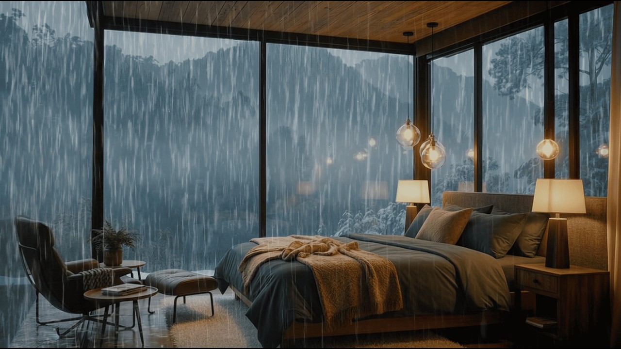 Rain Sounds for Deep Sleep ASMR 🌧️ Cozy Glass Cabin in Heavy Rain Ambience