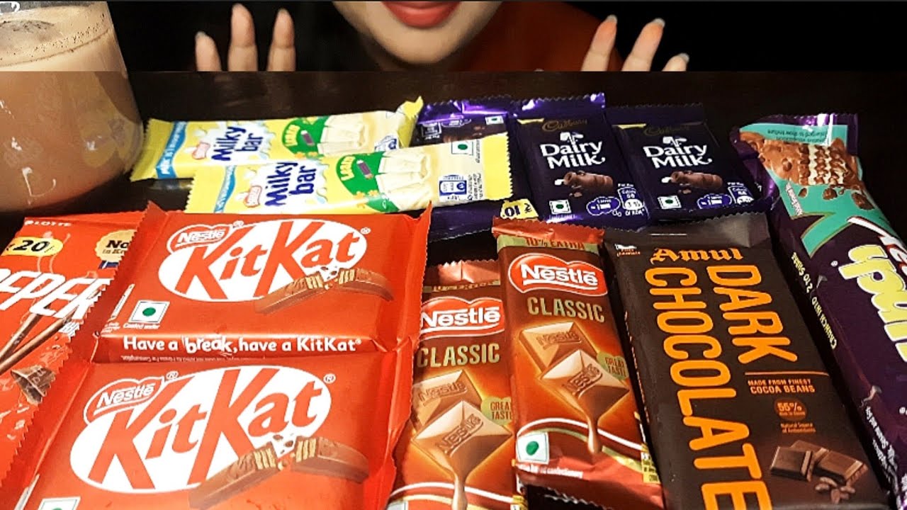ASMR MUKBANG CHOCOLATE PARTY, DAIRY MILK, DARK CHOCOLATE, WHITE CHOCOLATE, PEPPERO, KITKAT #mukbang