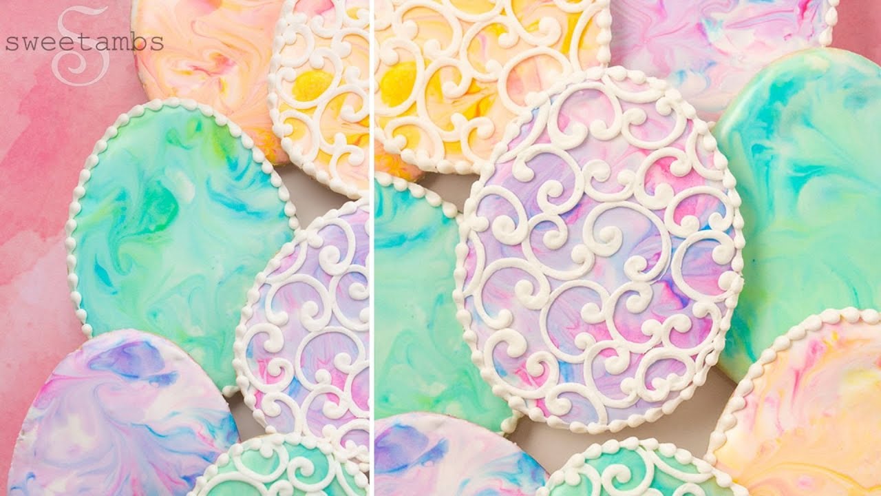 How To Decorate Marbled Easter Egg Cookies with Royal Icing