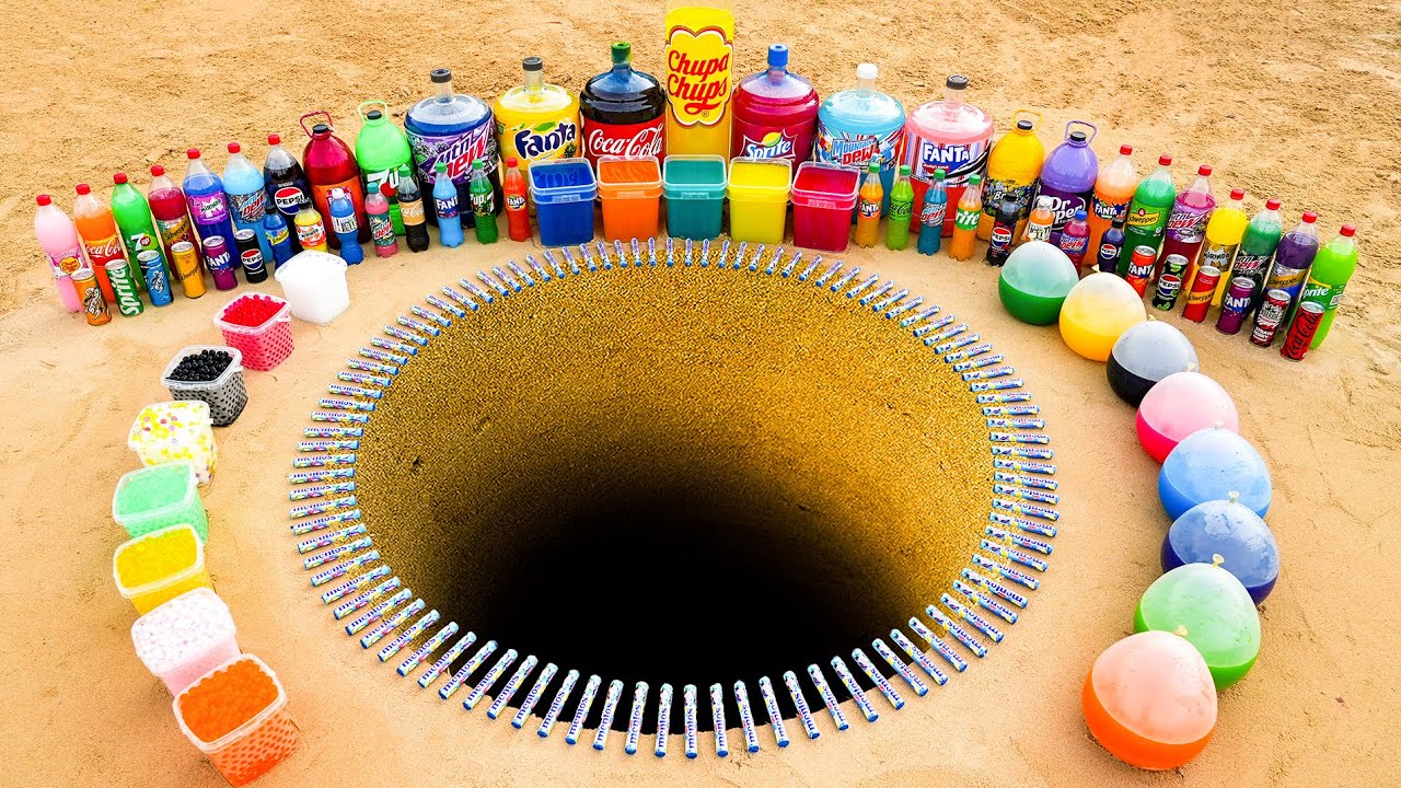 Big Toothpaste Eruption from Giant Coca-Cola, Fanta, Chupa Chups, Mtn Dew and Mentos Underground