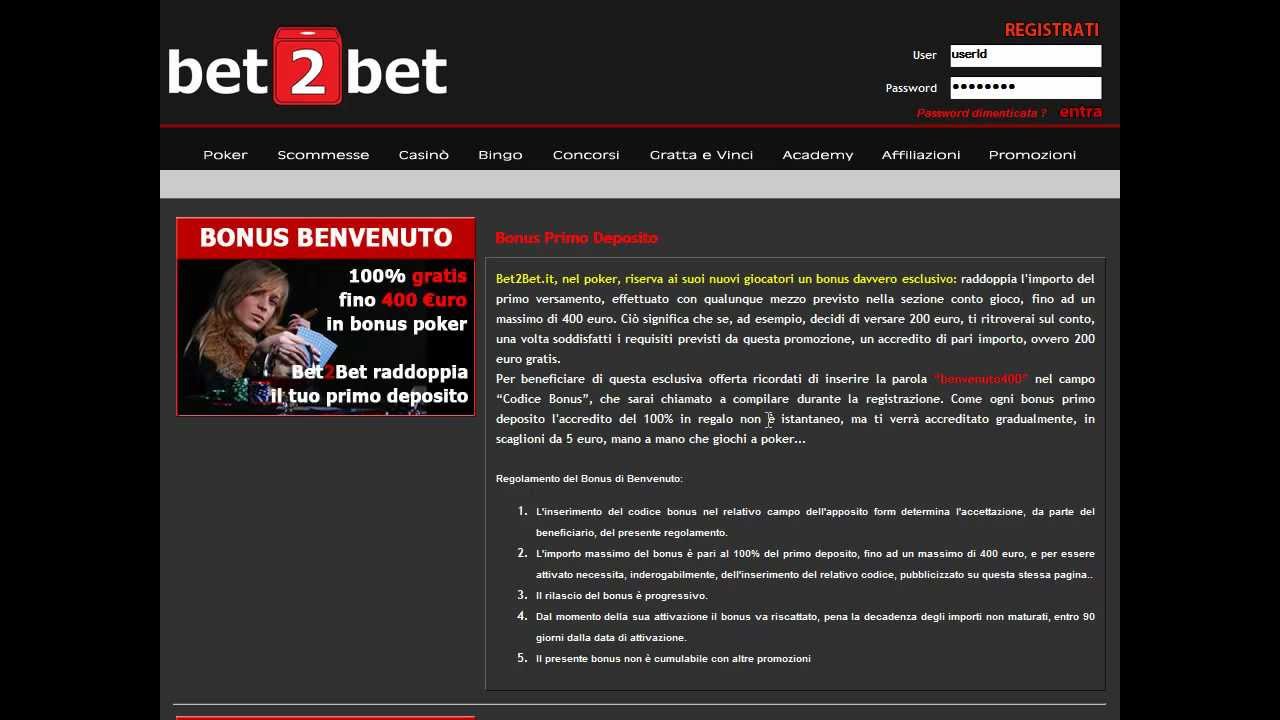 Bet2Bet, il generosissimo bonus primo deposito