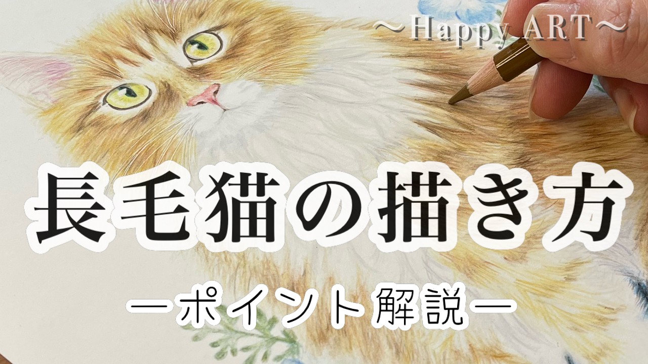 【色鉛筆画】長毛猫の描き方〈サイベリアン〉フサフサの毛並みを描くコツ