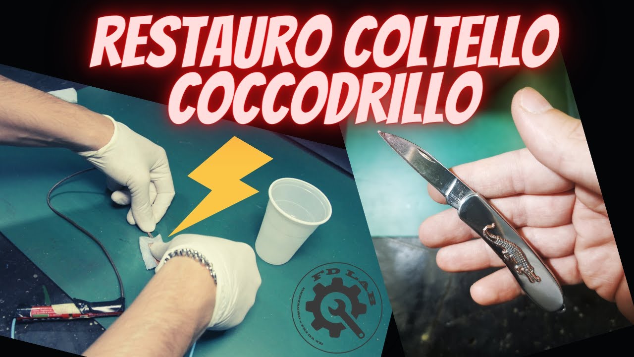 restauro coltello coccodrillo, ramatura, Rusty poket kinef restoration Crocodile copper plating