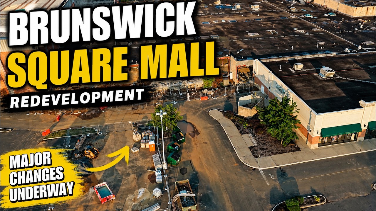 Aerial view of construction on Brunswick Square Mall redevelopment progress