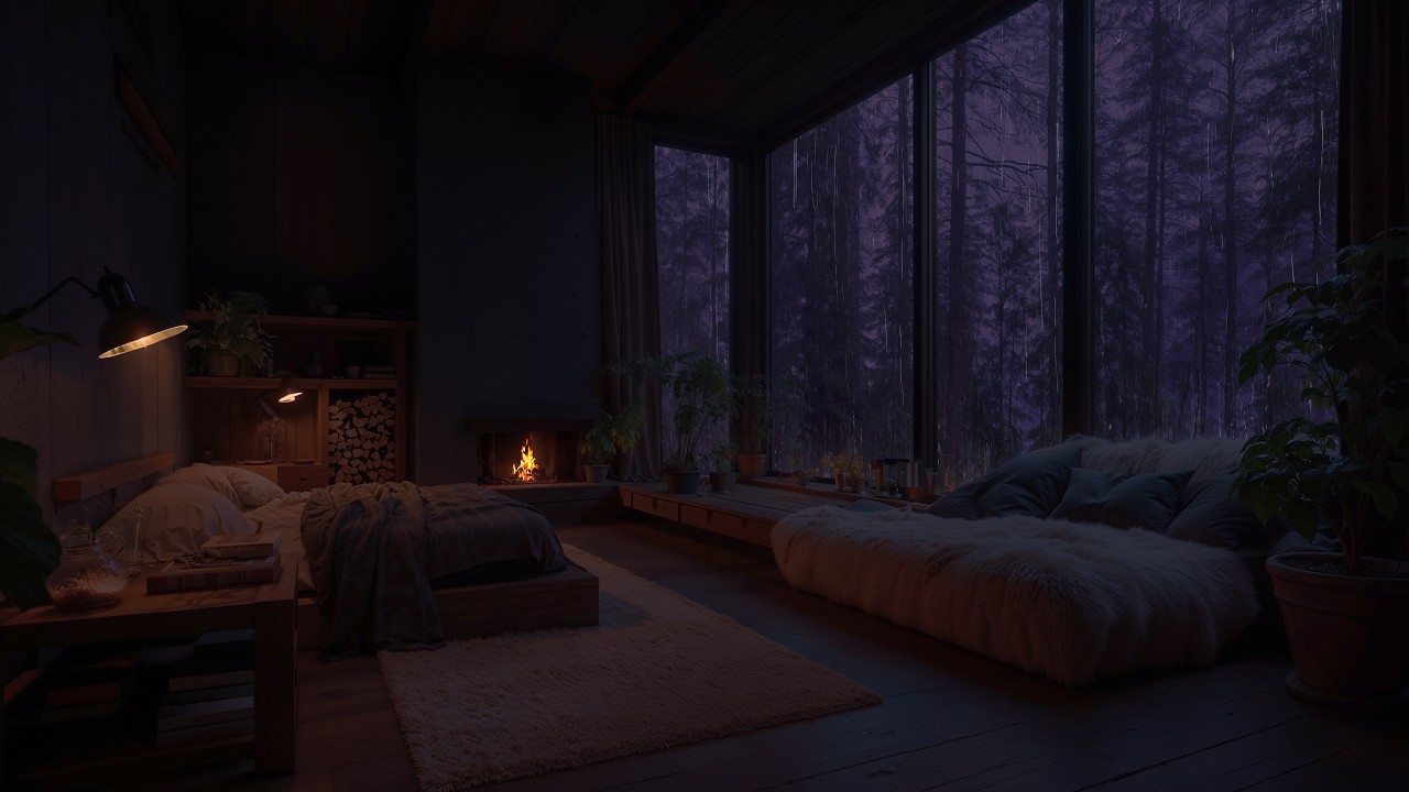 Noche de Lluvia en Cabaña con Chimenea | Calma y Calidez para Dormir Mejor