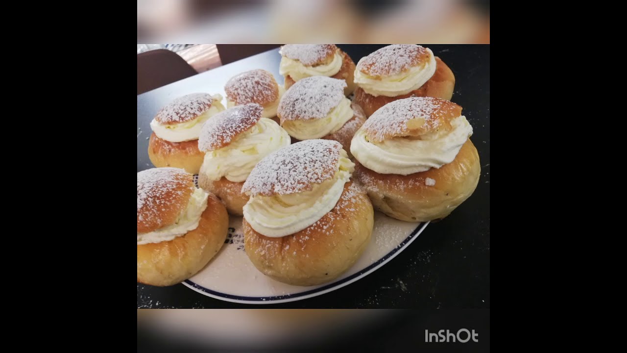 Swedish semlor of buns with whipped cream and Almond paste