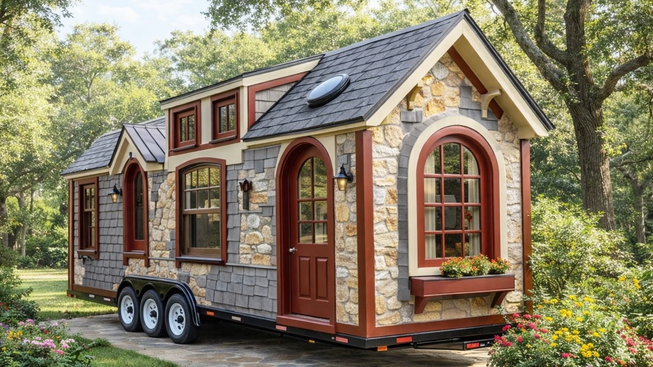 The small modern and cozy house on wheels in the flower farm garden drew everyone's admiration
