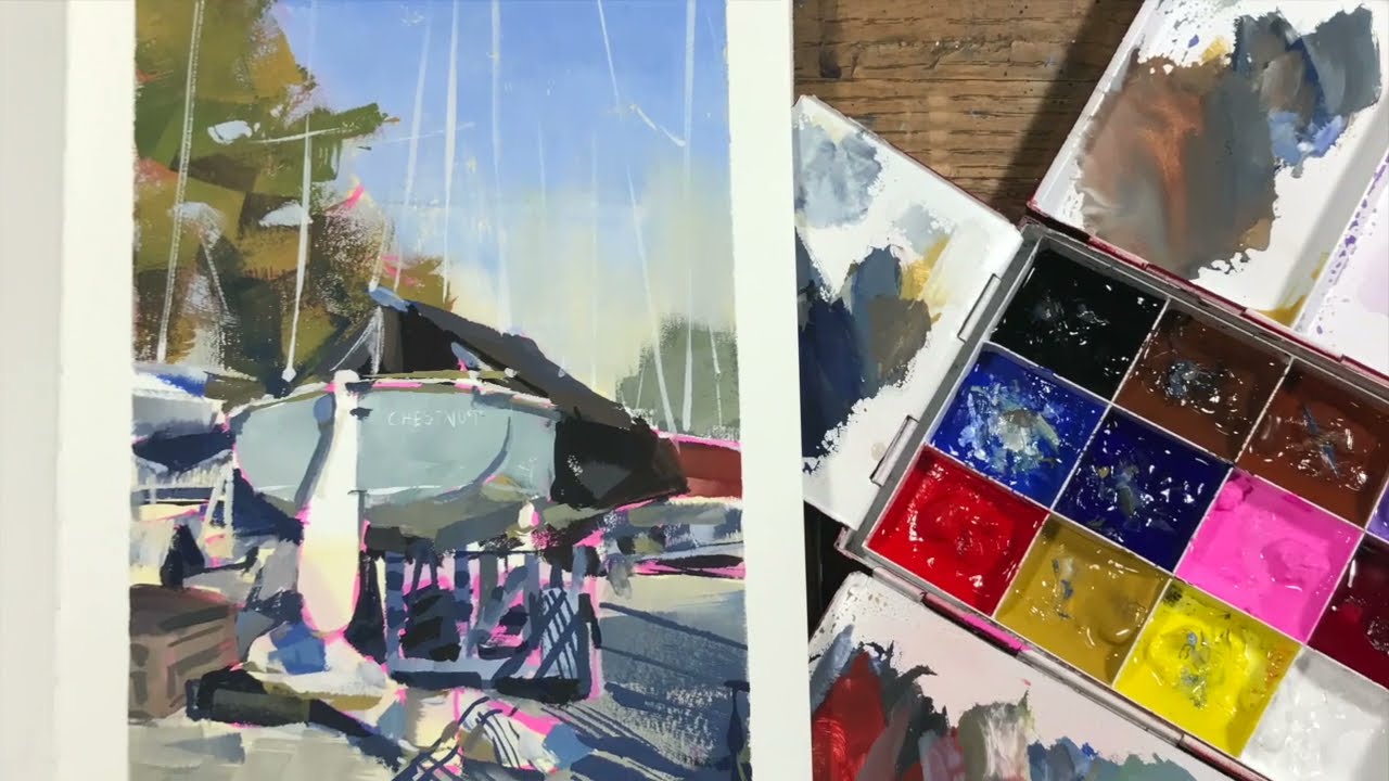 Trying Etchr Hot Press Sketchbook | Gouache Demo of Boat Storage in Chicago, IL