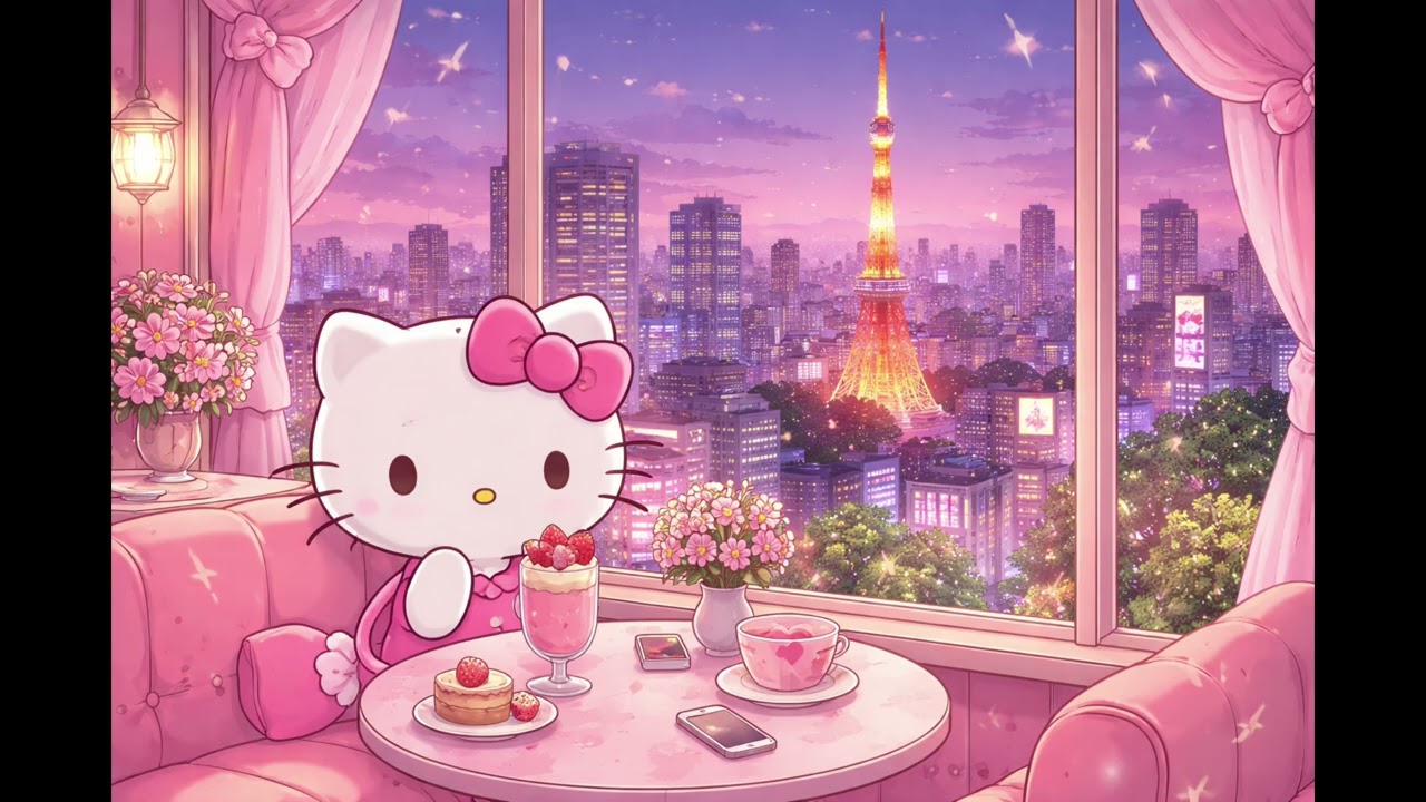 Cozy Hello Kitty Lofi Beats ☕ Pink Aesthetic Night — Relax / Study / Chill