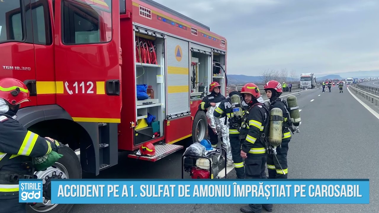 ACCIDENT PE A1. SULFAT DE AMONIU ÎMPRĂȘTIAT PE CAROSABIL