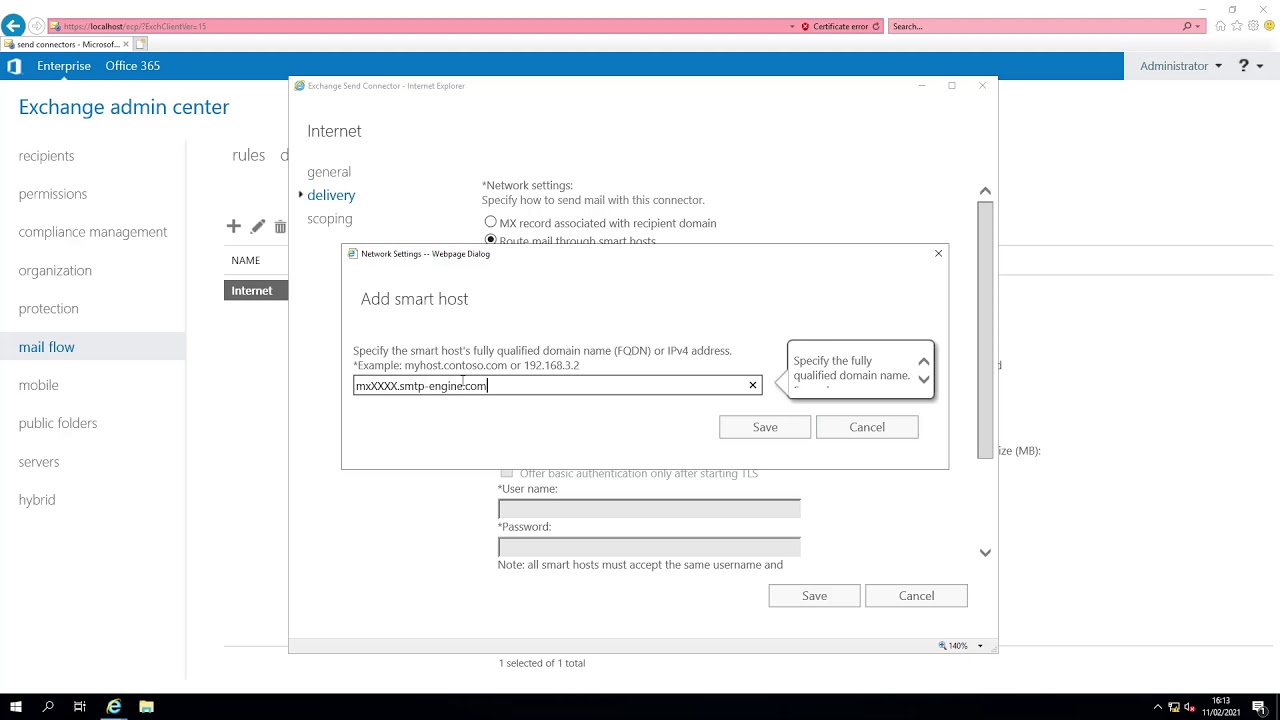 How to setup Exchange 2019 Send Connector to use outMail
