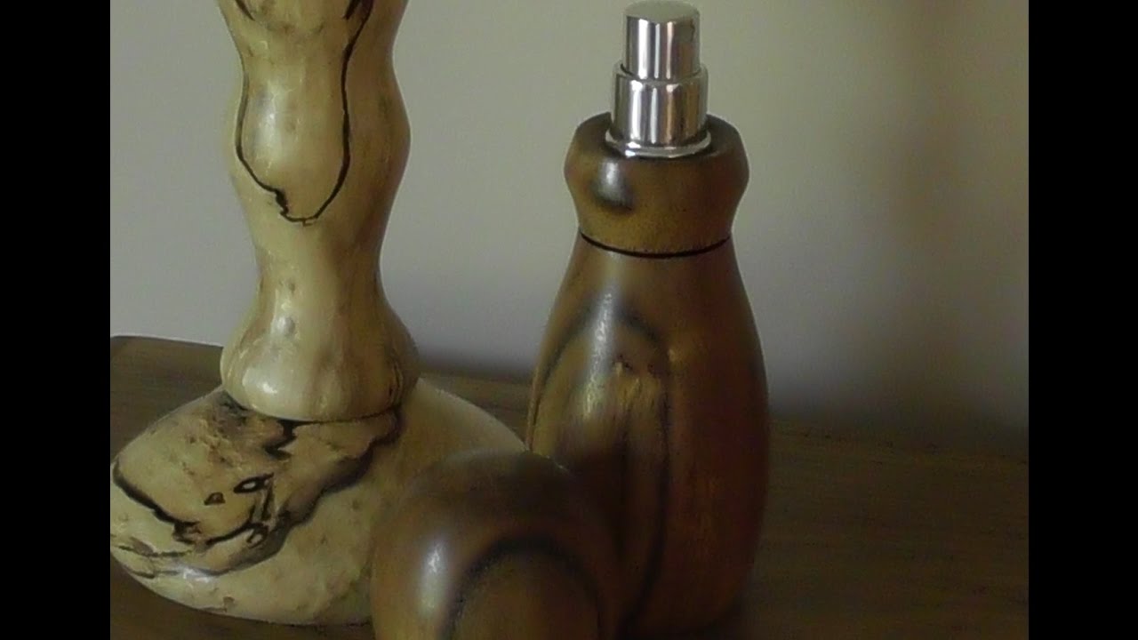 Woodturning a perfume atomiser spray bottle