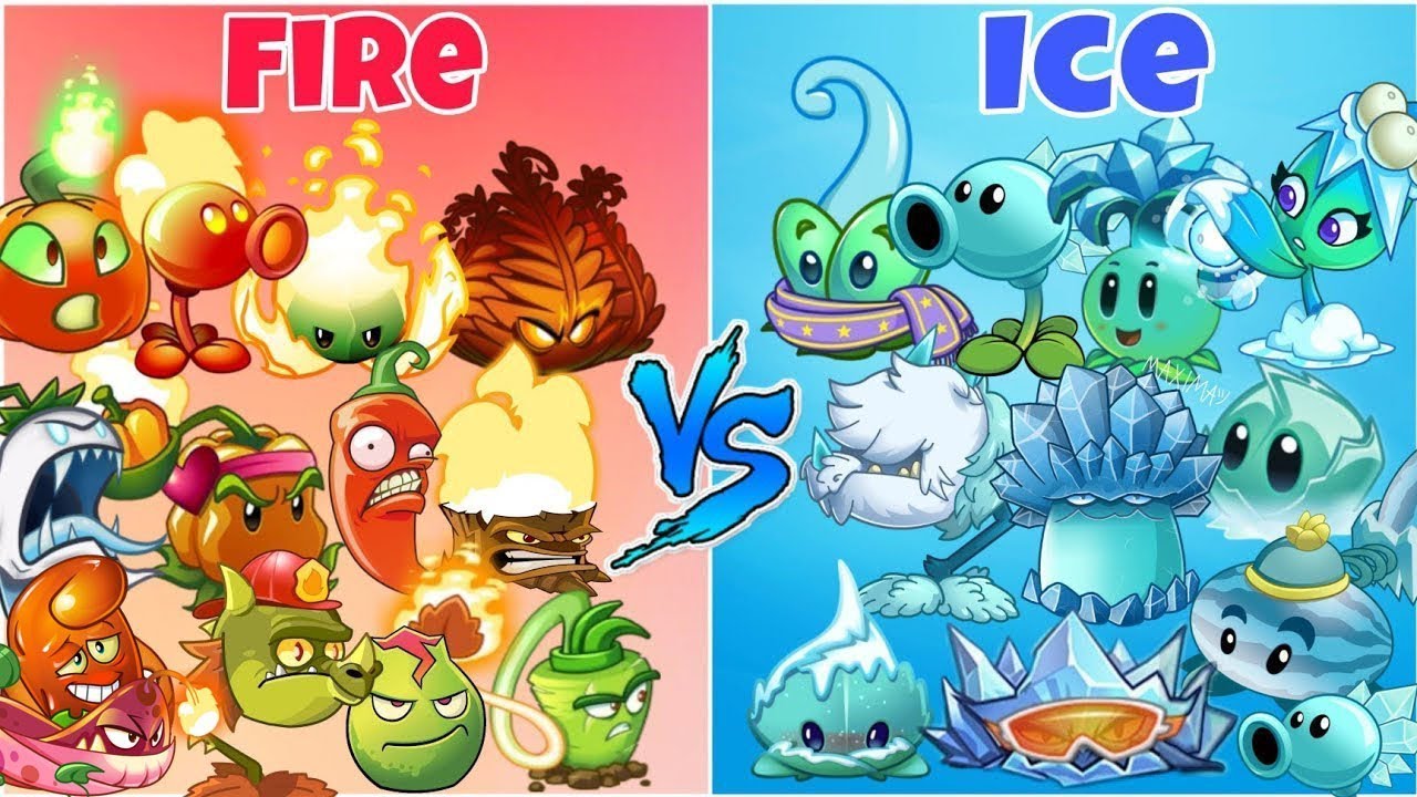 All Plants Team FIRE vs ICE - Who Will Win? - PvZ 2 Team Plant Vs Team Plant