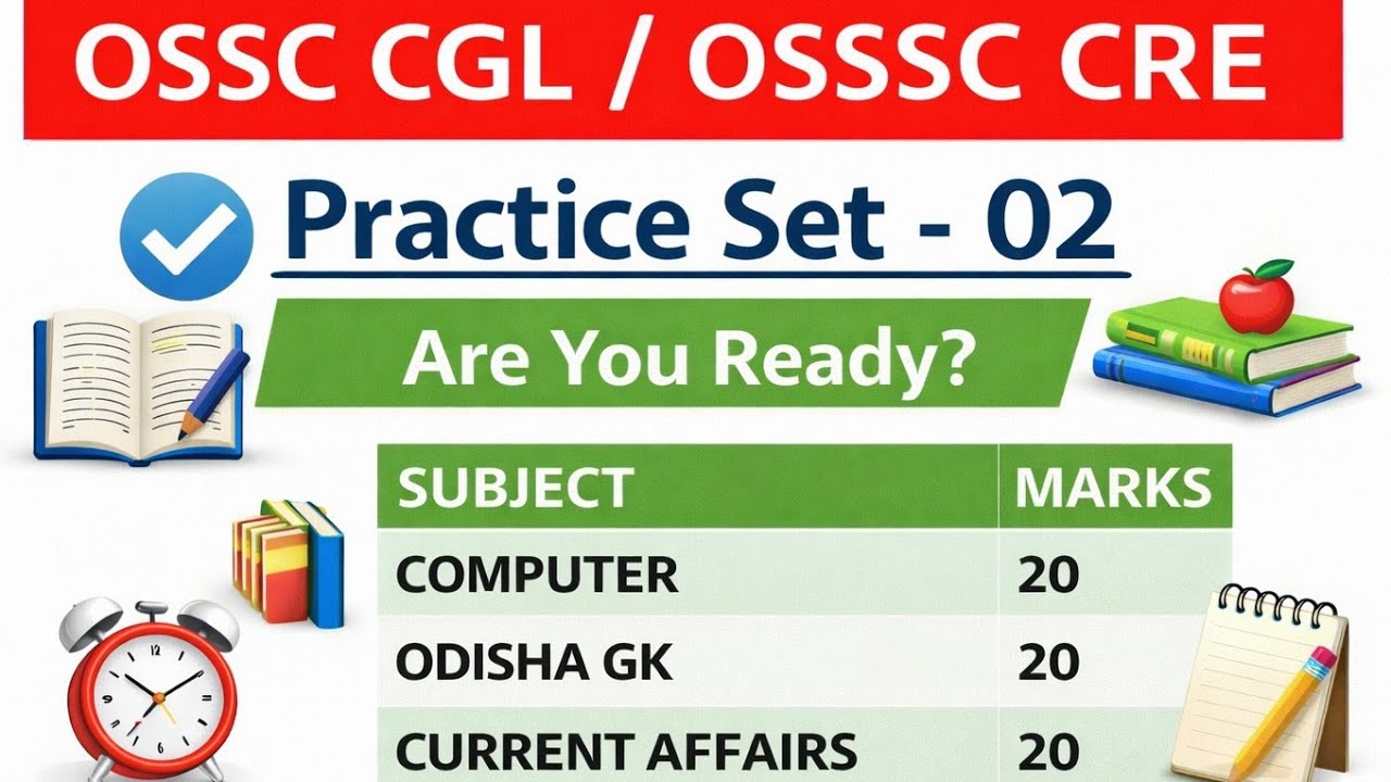 Practice Set - 02 | OSSC CGL / OSSSC CRE | 60 Questions 60 marks | COMPUTER / GK / CA | Exams odia |