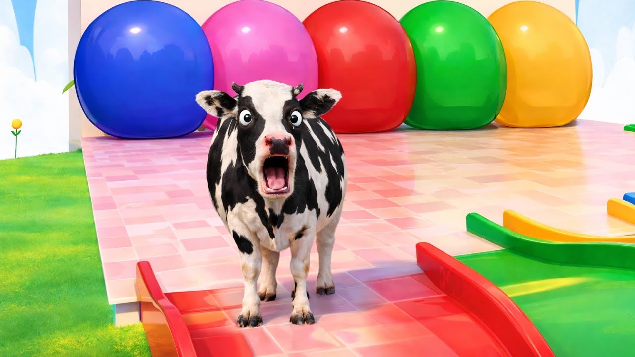 😲 Shocked Cow on Color Slides | Animal Slide Game 🐄🌈 | Loons Toons