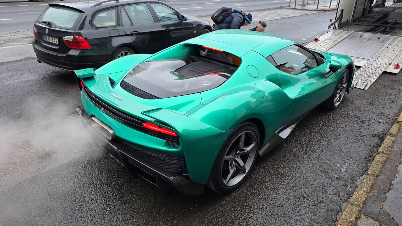 CAR SPOTTING IN BUDAPEST CARS BRUTAL ACCELERATION + FERRARI 296 SPECIALE START UP AND SOUND