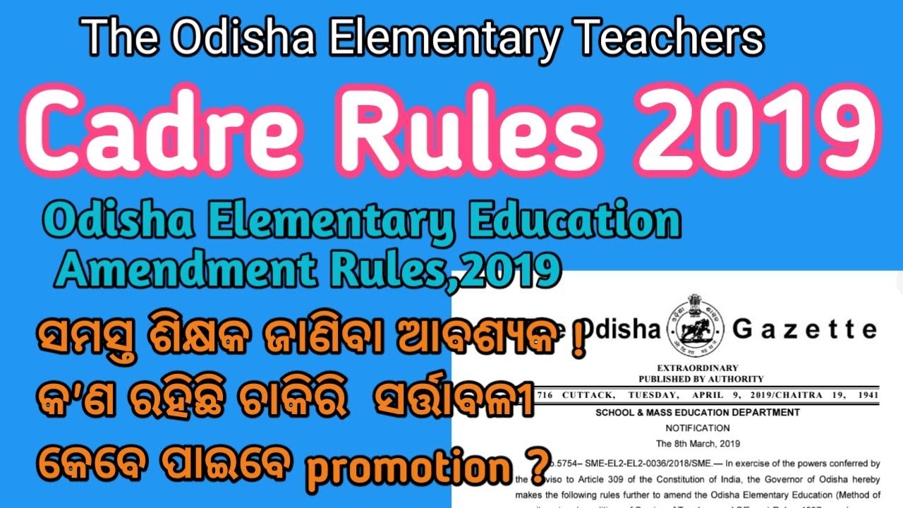 The Odisha Elementary Education Cadre Rules | With Complete details |Cadre | Eligibility| Promotion