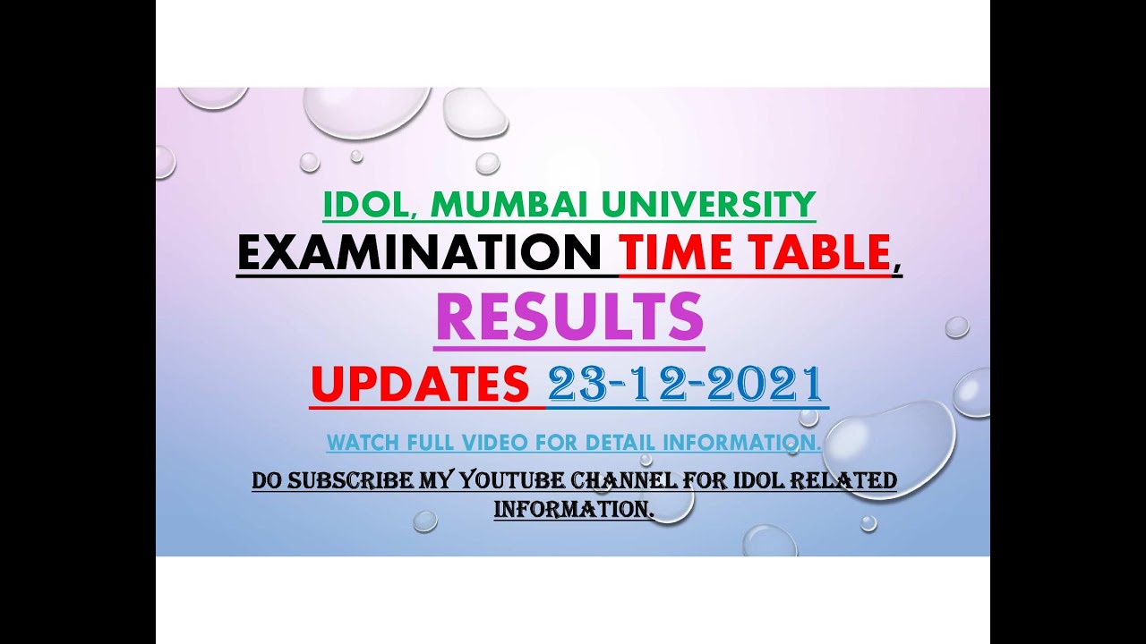 IDOL | Results | FYBA | FYBCOM | Time table | Updates December 2021