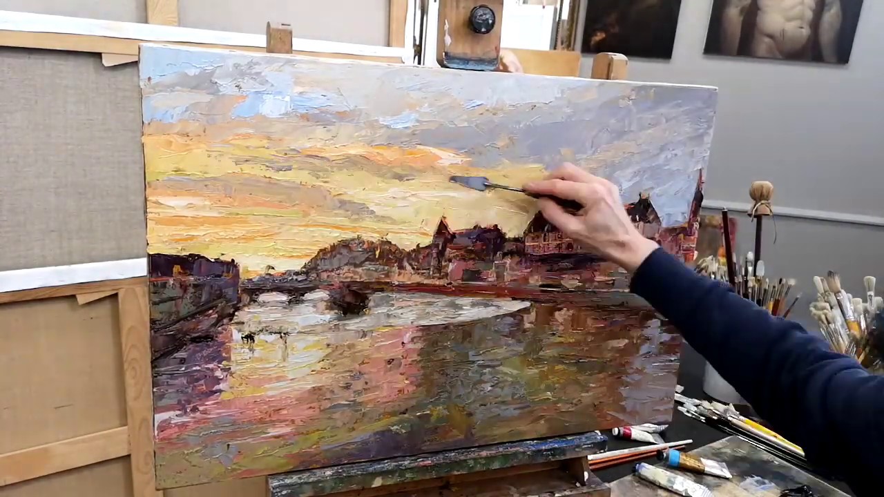 Au fil de l'eau à Laval - Peinture à l'huile au couteau