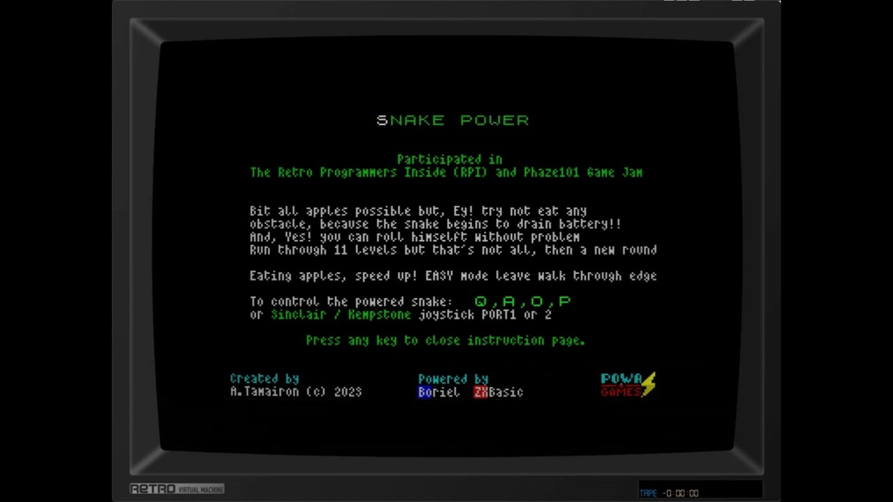 Snake Power v1.4 - ZX Spectrum game