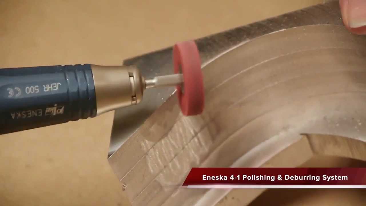 Unitized wheel used for deburring & remove sharp endges from alumiumium part. Micro Motor system
