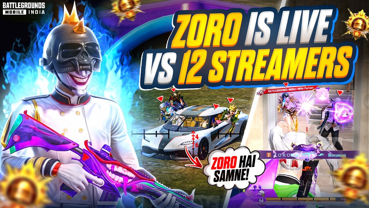 INDIA #1 STREAM SNIPER vs 12 YOUTUBERS ‼️ | ZORO IS LIVE vs 12 Streamers 🔥 | BGMI